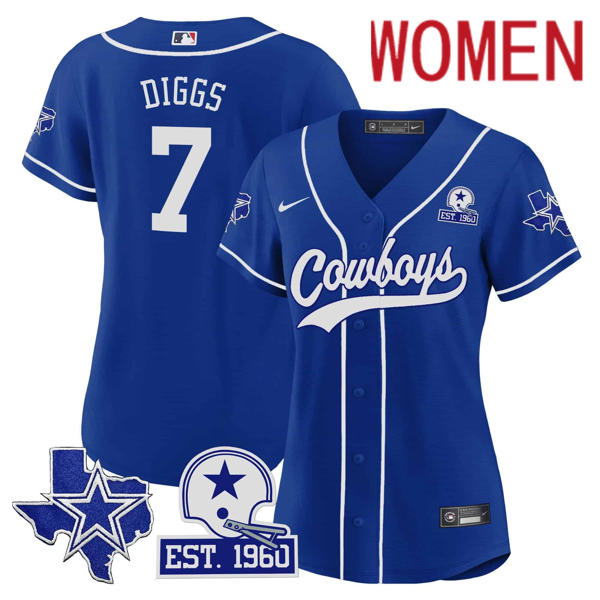Women Dallas Cowboys #7 Diggs Blue 2024 Nike Patch Baseball NFL Jersey